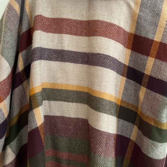 Womens V. FRAAS Plaid Poncho Sweater with Cowl Collar Tan Brown Green One Size - Picture 2 of 5
